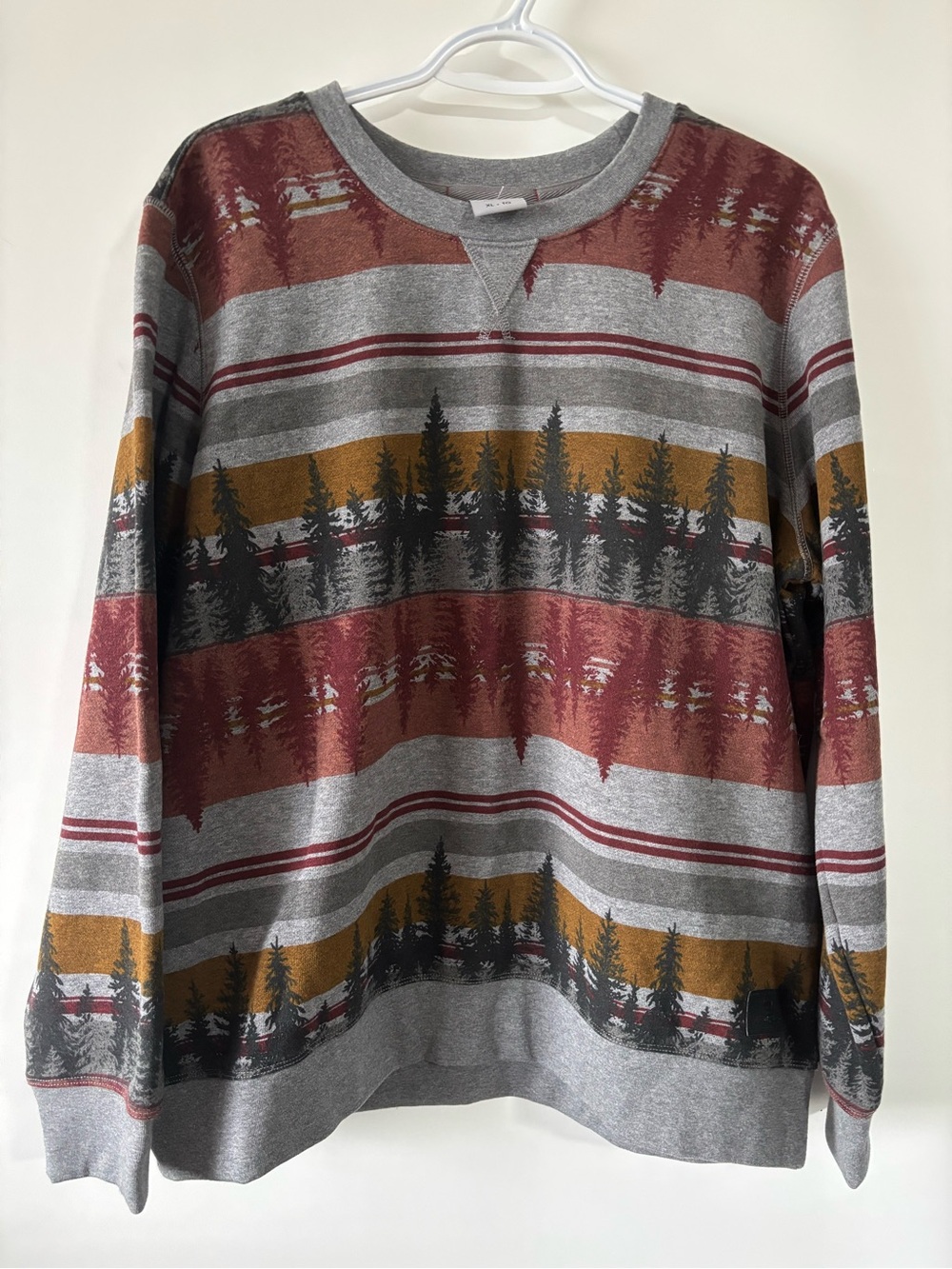 Men's Scenic Stripe Crewneck Sweatshirt in Gray with Rust & Mustard